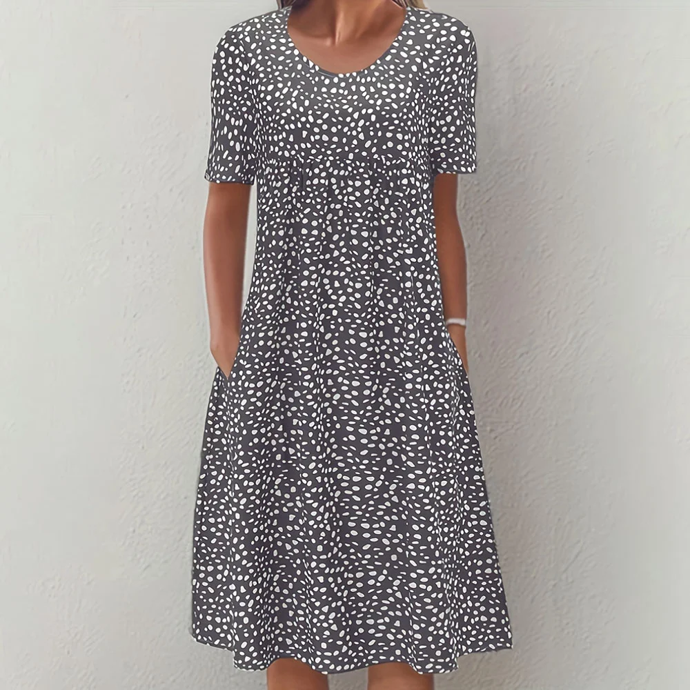 Smiledeer Casual loose summer women's polka dot short-sleeved dress