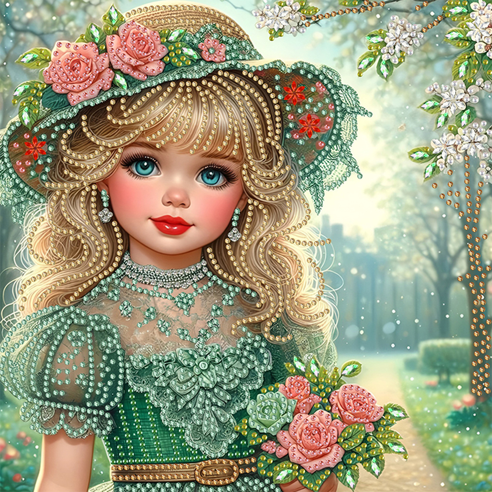 Elegant Little Girl 30*30cm(canvas) special shaped drill diamond painting