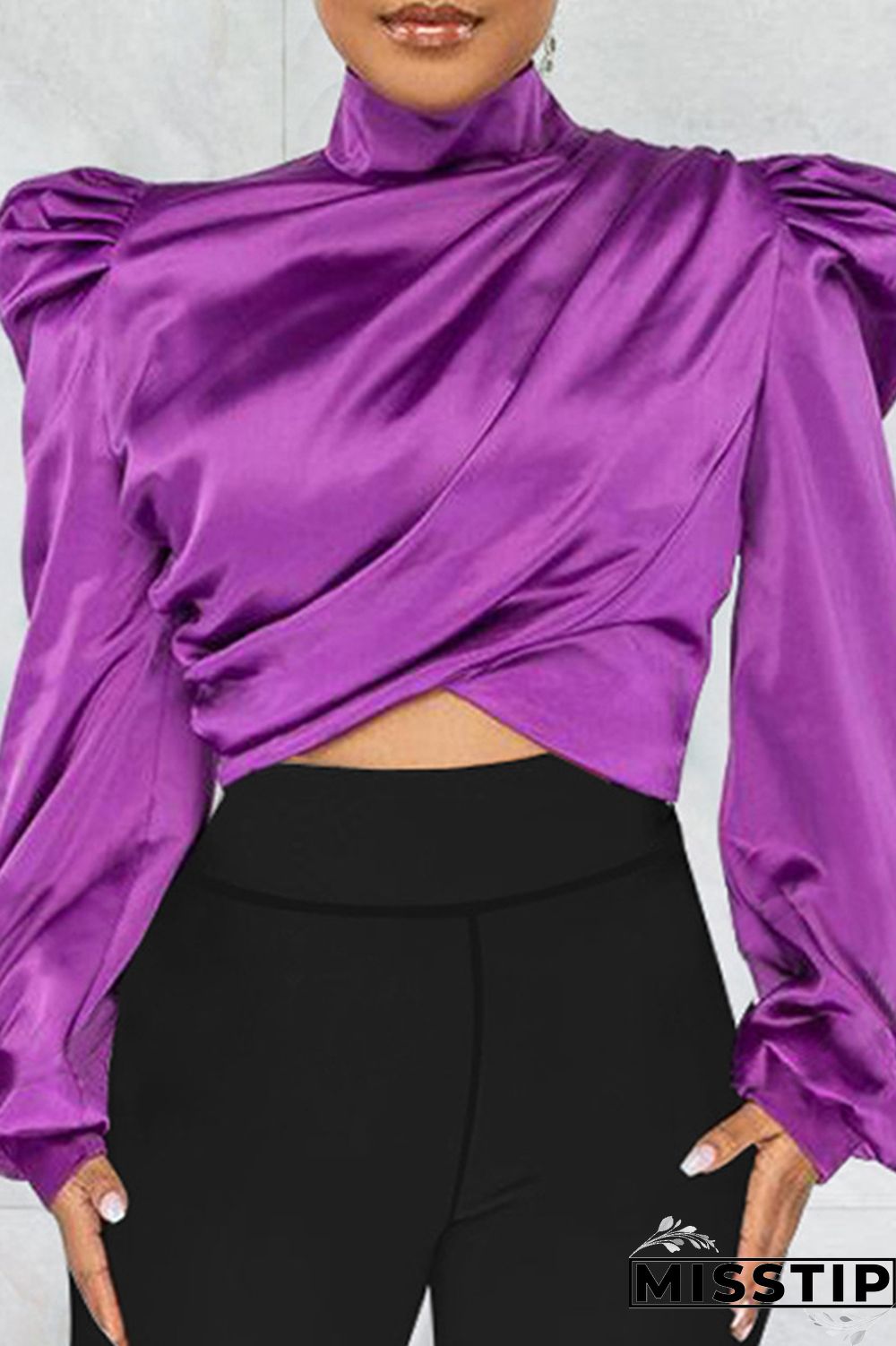 Red Casual Solid Patchwork Turtleneck Tops