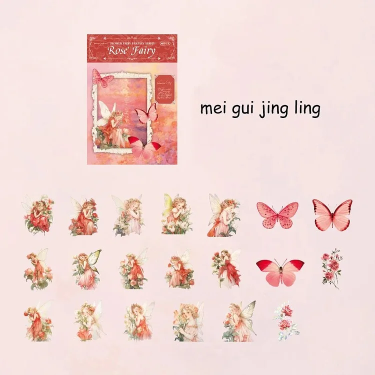 Journalsay 40 Sheets Flower Fairy Fantasy Series Vintage Butterfly Character PET Sticker