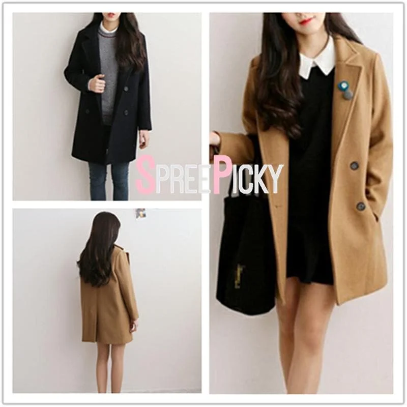 Khaki/Black Sweet Preppy Style Woolen Coat SP1710938