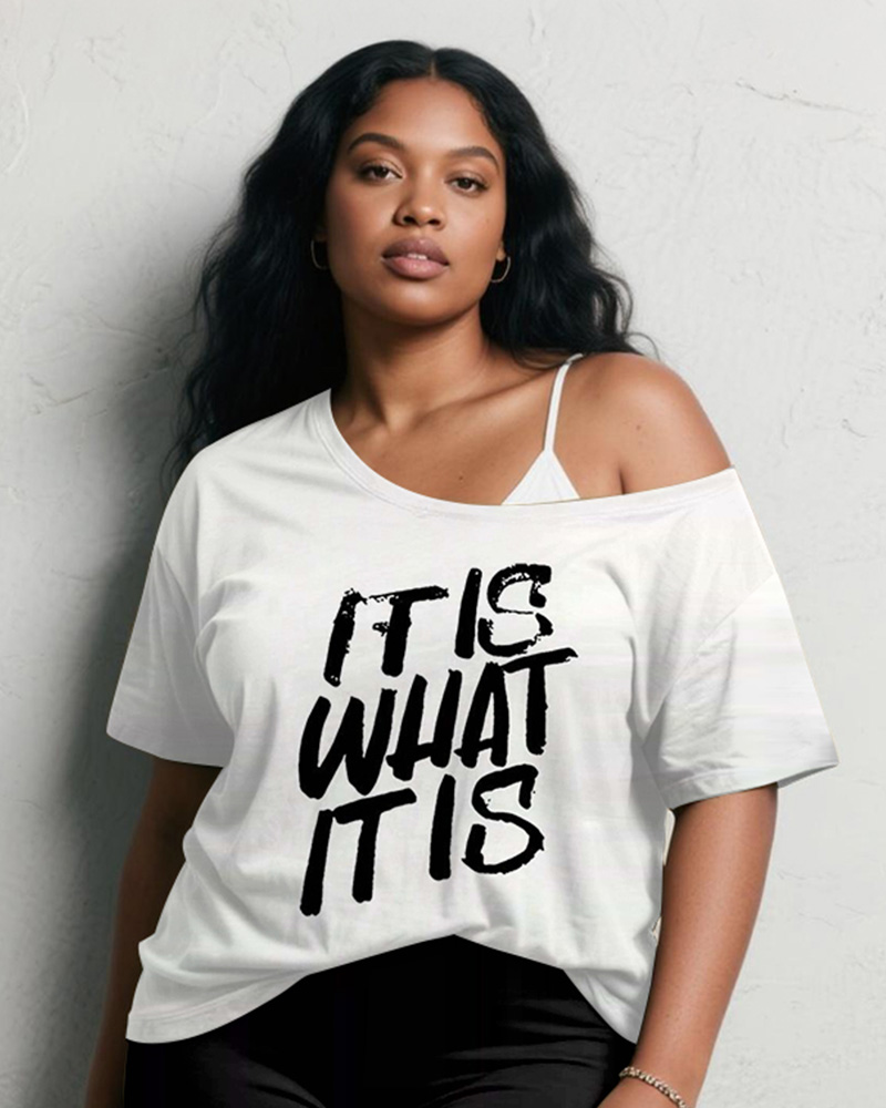 Women's Plus Size Daily Casual It Is What It Is Alphabet Print Short Sleeve Shorts Suit