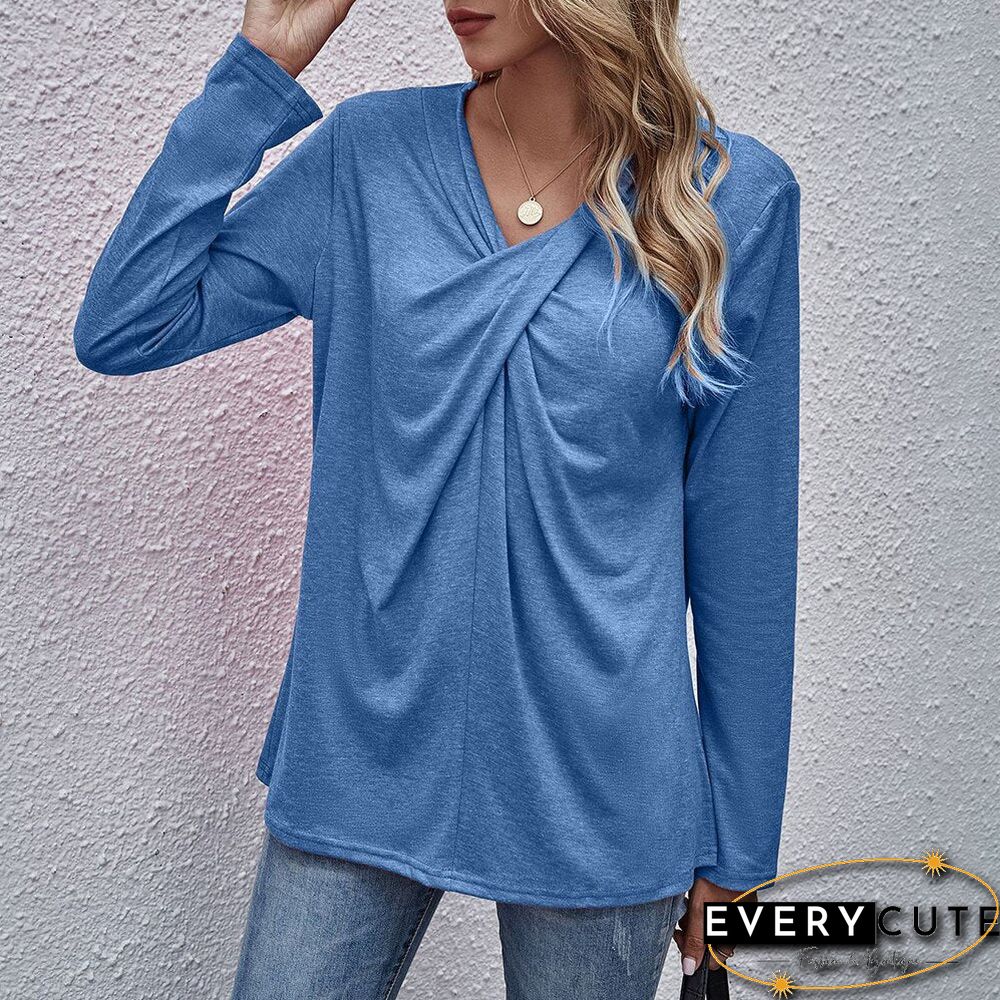 Autumn Spring Tops Women Casual Long Sleeve Cross Neck T-Shirts Fashion Female Stitching Tees Loose Pullover Solid Tops