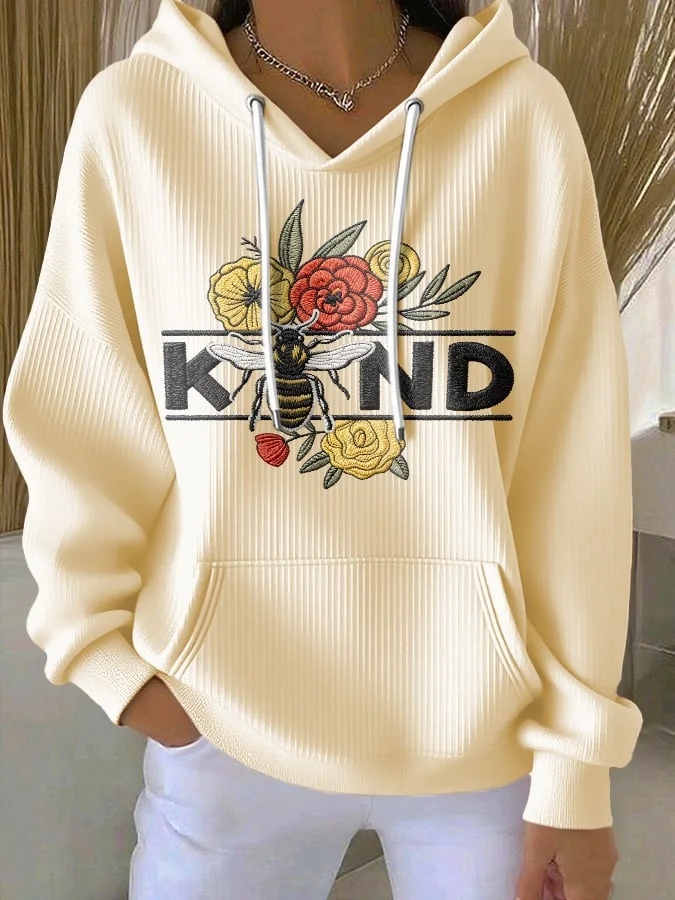 Women's Casual Floral Bee Be Kind Hoodie socialshop