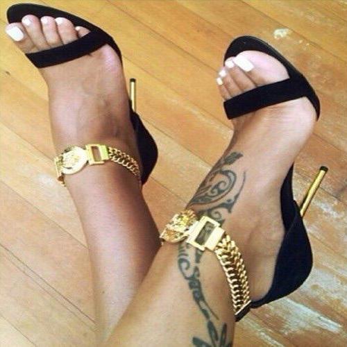 VCSHOES Black High Heel Suede Buckle Sandals