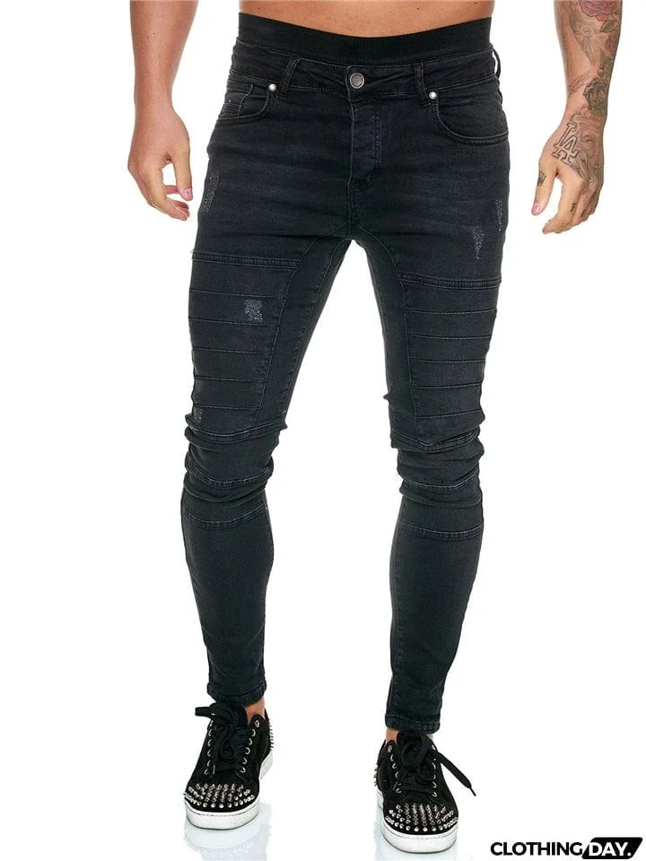 Casual Simple Style Fit Solid Color Washed Effect Jeans With Pockets