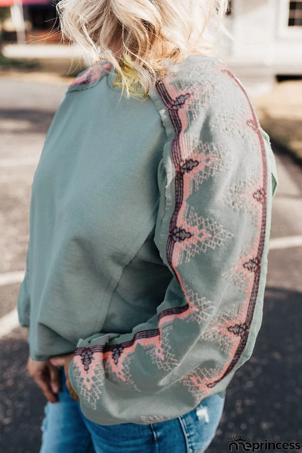 Plus Size Embroidered Patchwork Long Sleeve Sweatshirt
