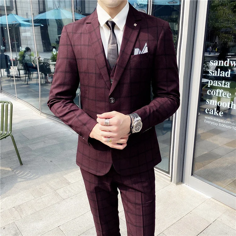 Seersucker Suit Men's Suit Plaid Suit Three-Piece Suit