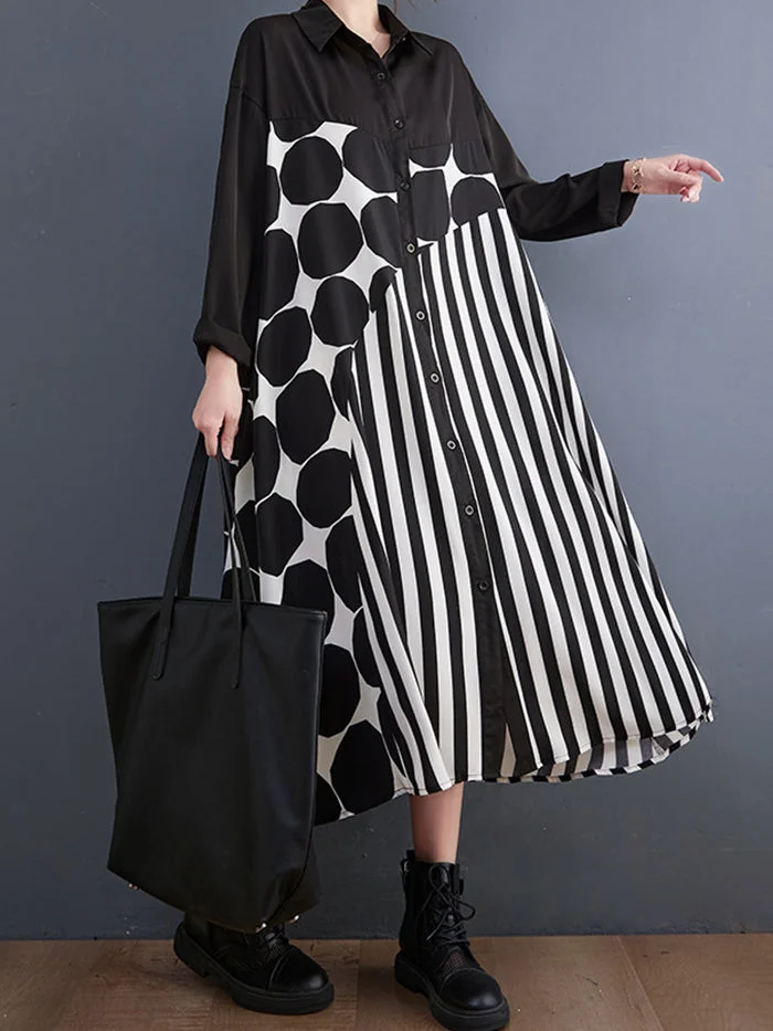 Fashion Polka Dot Shirt Colorblock Dress