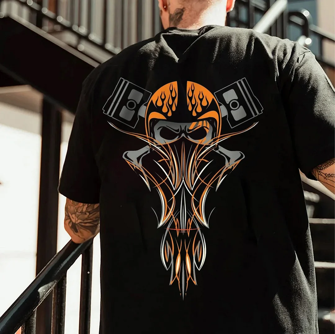 Phantom Pinstripe Helmet Skull&Piston Print Men's T-shirt