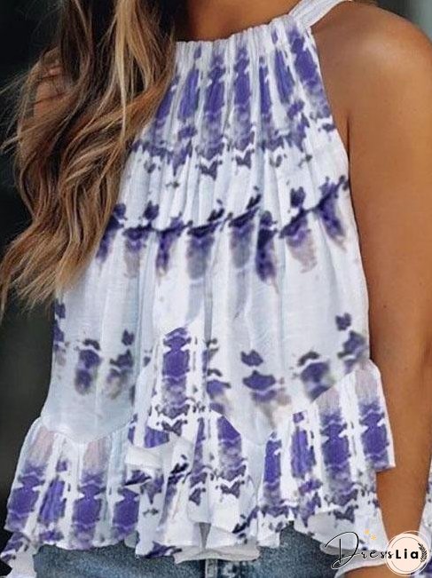 Round Neck Sleeveless Casual Vest With Ruffles for Women