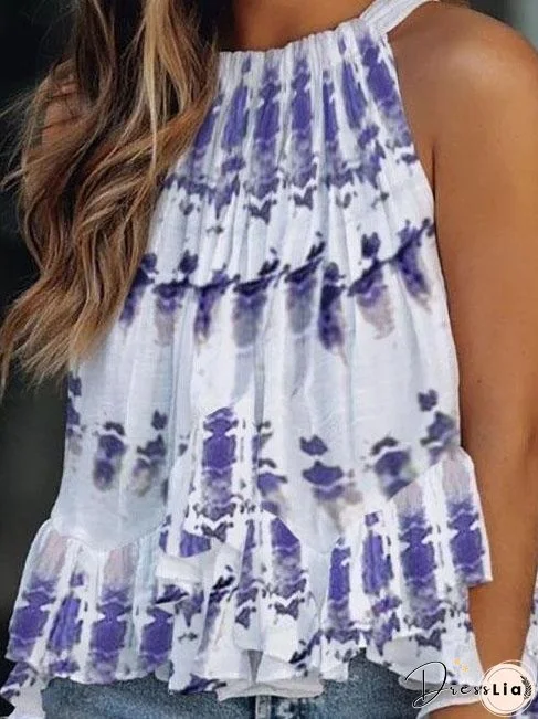 Round Neck Sleeveless Casual Vest With Ruffles for Women