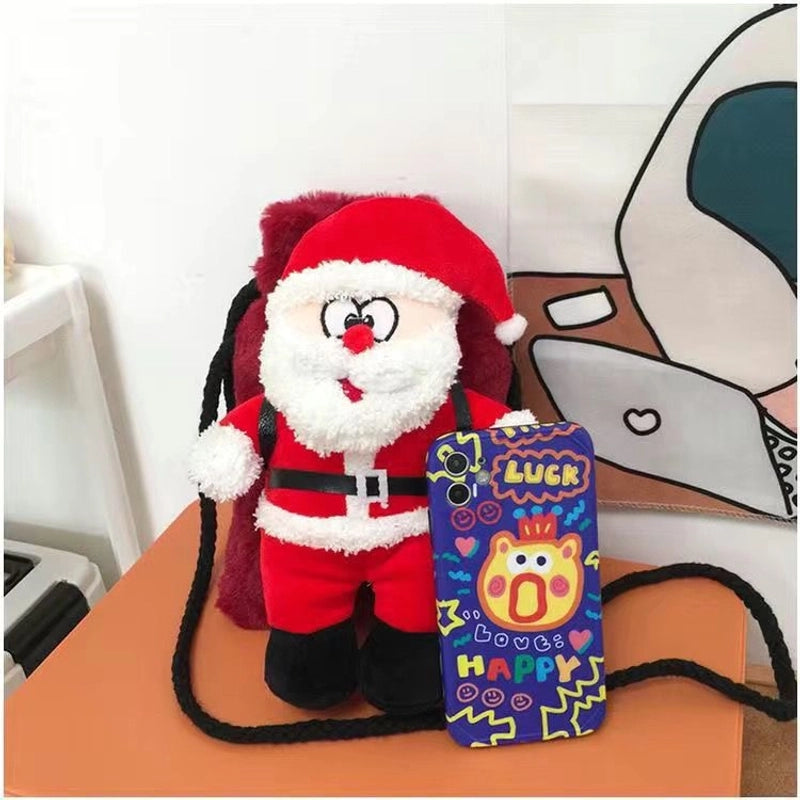 Christmas Women’s Plush Santa Claus Cute Multicolor Square Magnetic Buckle Shoulder Bag Crossbody Bag