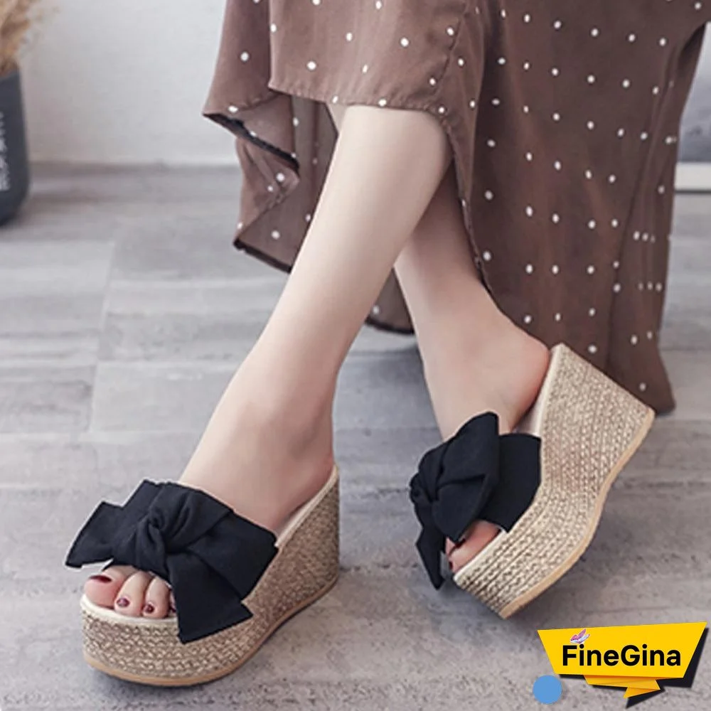 Women Wedge Sandals Solid Thick Bottom Slipper Shoes