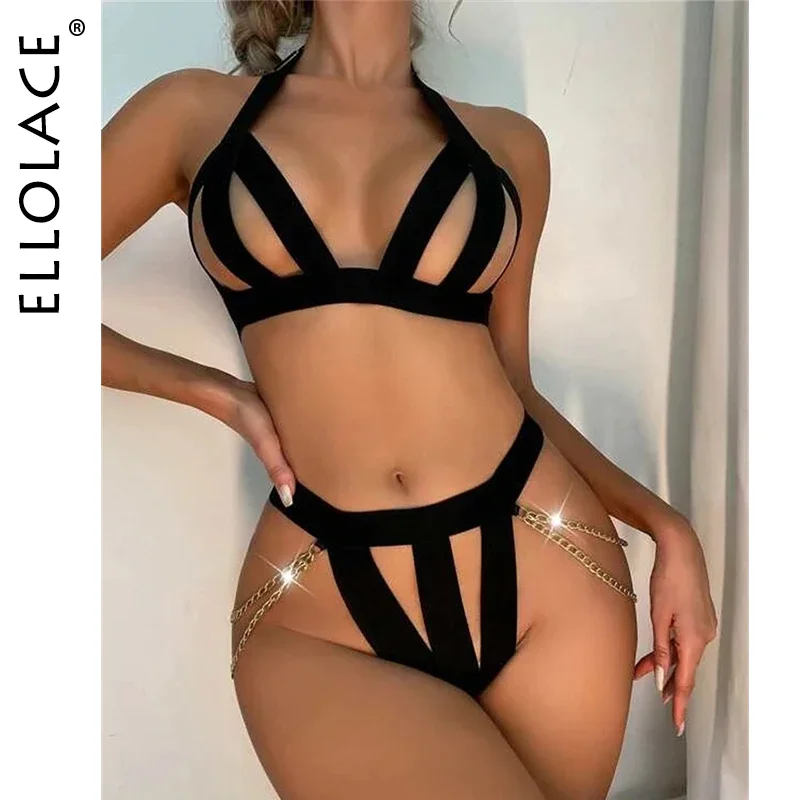 Billionm Ellolace Erotic Lingerie With Chain Hollow Out See Through Hot Exotic Costumes Halter Sex Thongs Porn Sexy Sensual Woman Whuta