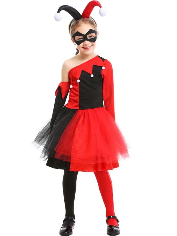 One Shoulder Harley Quinn Kids Costume-elleschic