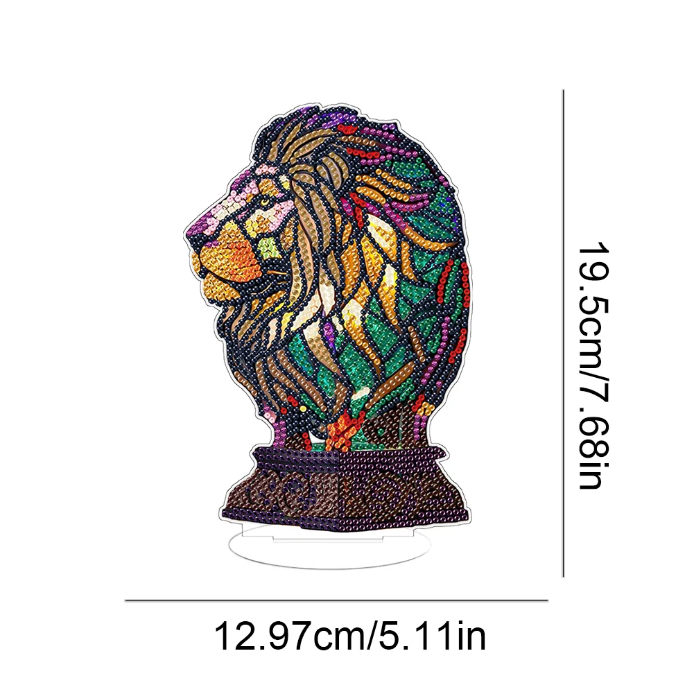 DIY Lion Acrylic Single-Sided Diamond Painting Desktop Decoration with Light for Office Desktop Decor
