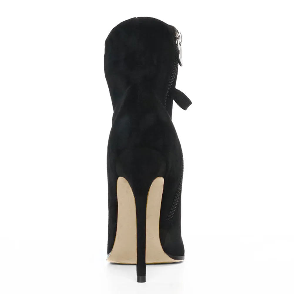 4.72" Women's Tether Sky High Heels Platform Ankle Boots Black Suede-vocosishoes