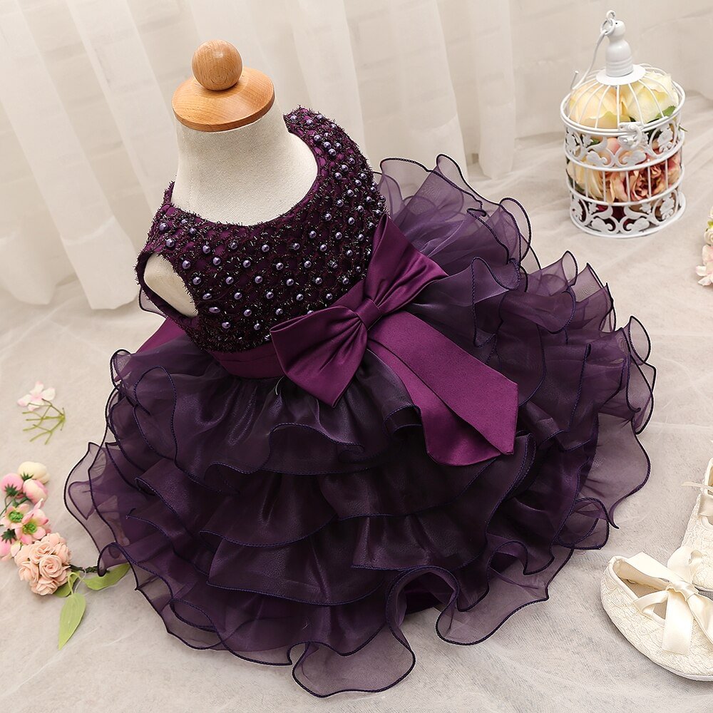 Summer Flower Infant Party Dress For 1 Year Baby Girl Birthday Frock Toddler Christening Gown Baby Purple Prom Baptism Dresses