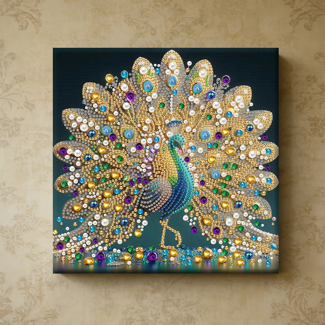 Peacock DIY Art Craft Pearl Diamond Painting with Frame 9.84x9.84in Diamond Art Pearl Painting Kit for Adults Beginners Gift Idea Home Wall Decor