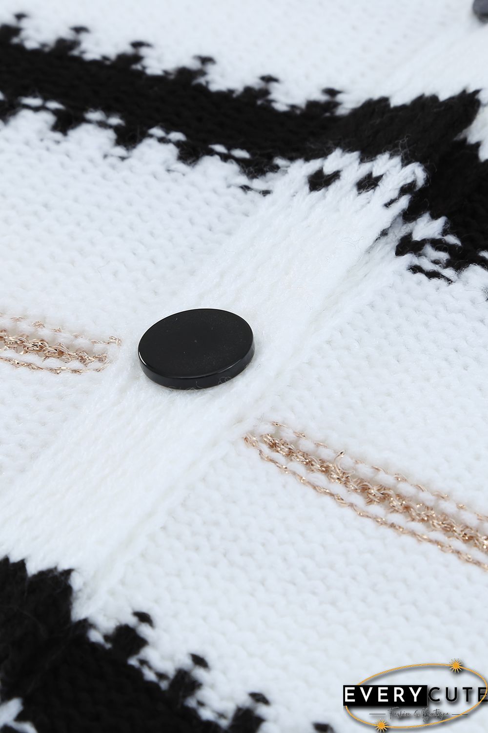 White V Neck Stripes Colorblock Button Cardigan