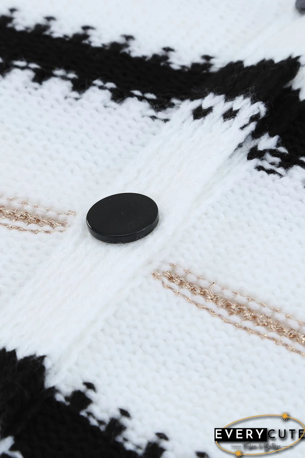 White V Neck Stripes Colorblock Button Cardigan