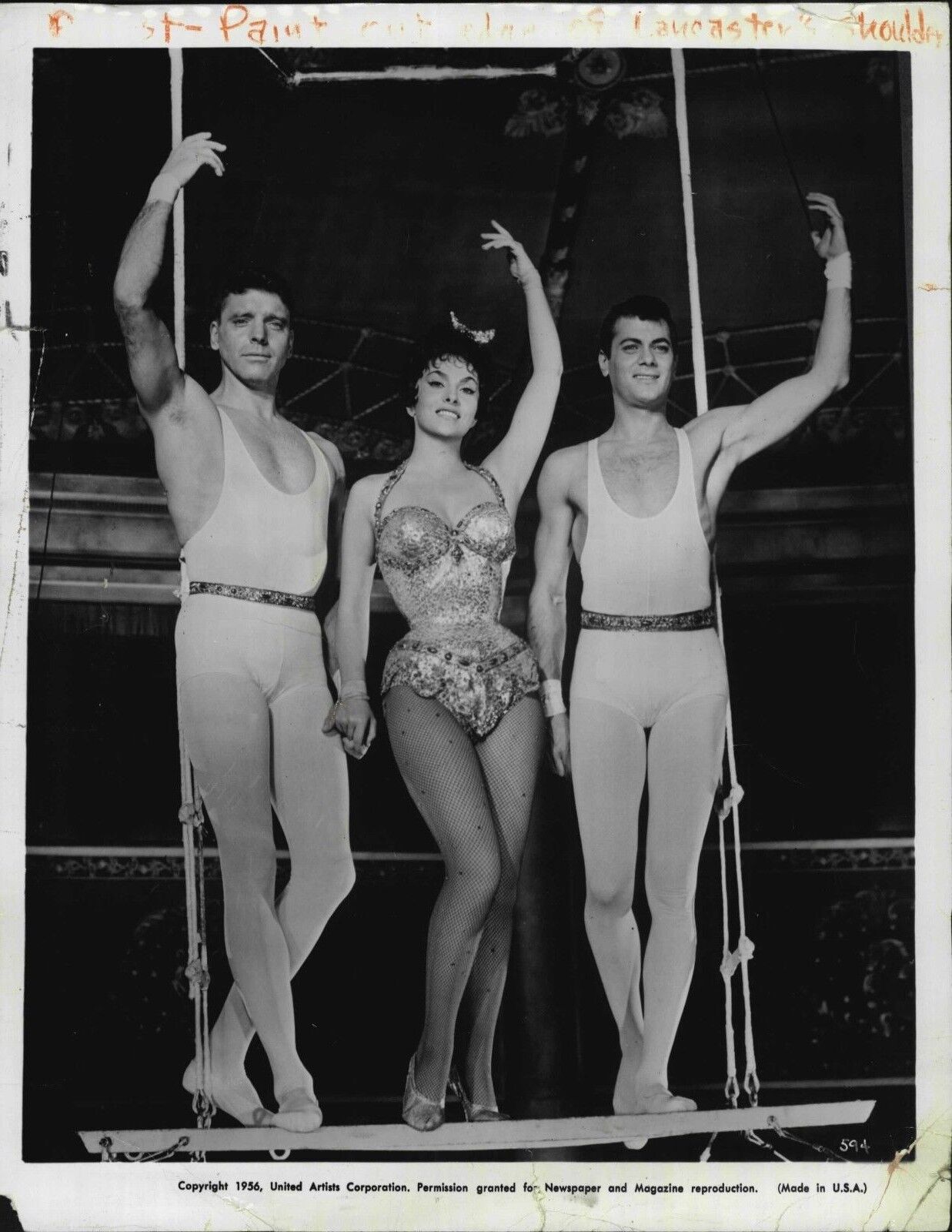 Burt Lancaster Gina Lollobrigida Tony Curtis Trapeze 1956 Press Wire Photo Poster painting