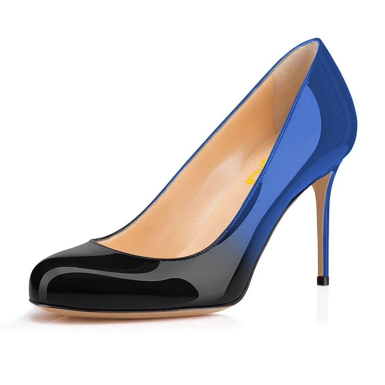 Blue and Black Ombre Patent Leather Stiletto Heel Women's Pumps Shoes |FSJ Shoes