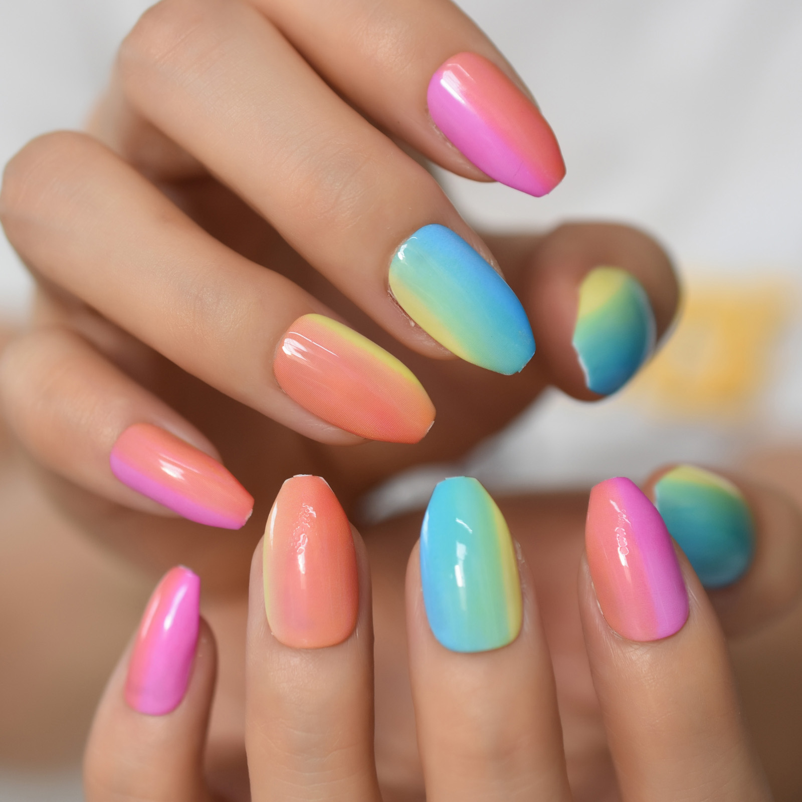 Bonusgor Rainbow UV Gel Nails – Colorful Press On Nails for Fun Summer Nails  
