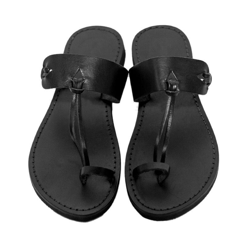 Lady's retro toe ring T-strap slide sandals backless flat beach sandals