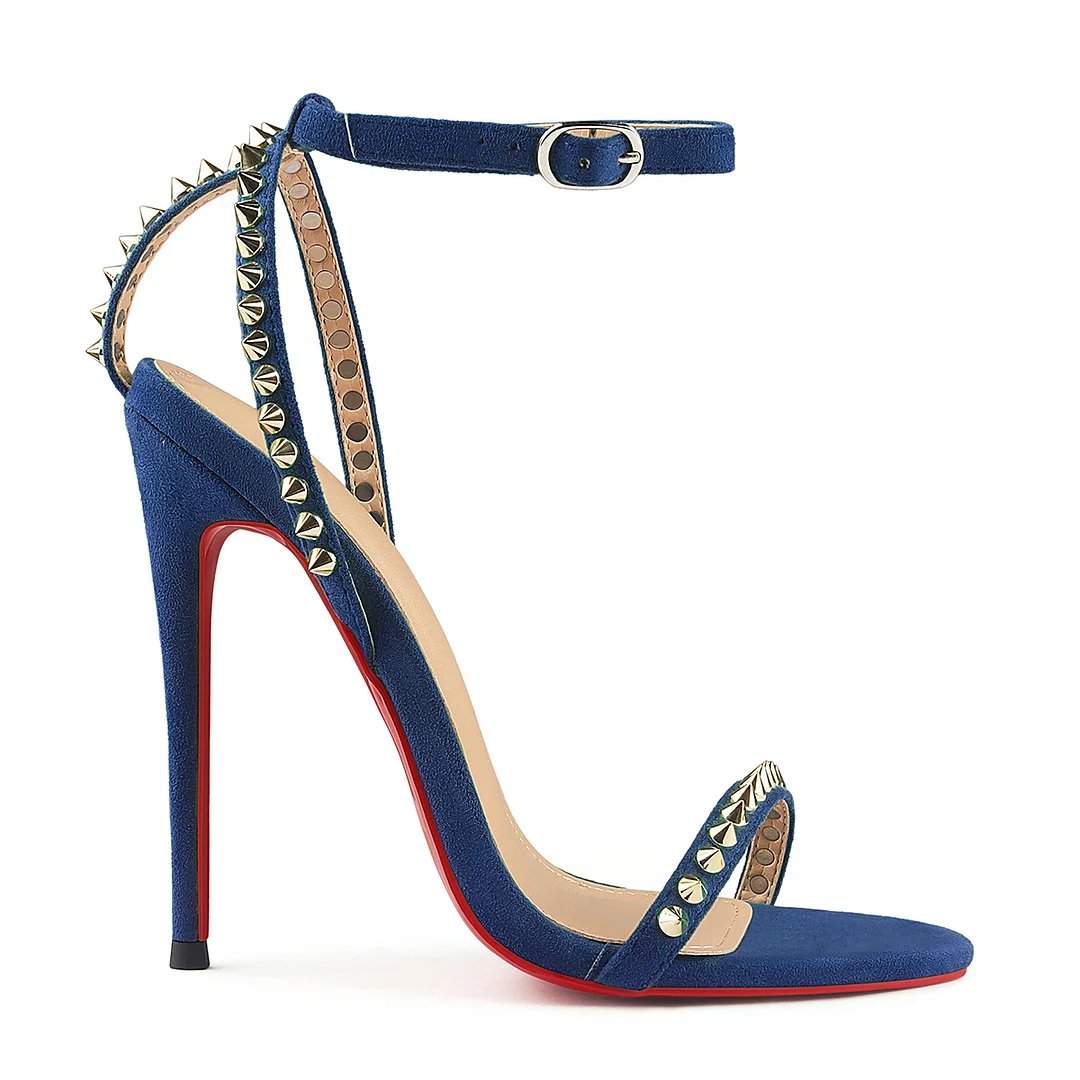 120mm Women's Sandals Stiletto Red Bottom High Heels Open Toe Ankle Strap Rivet Studs Shoes-MERUMOTE