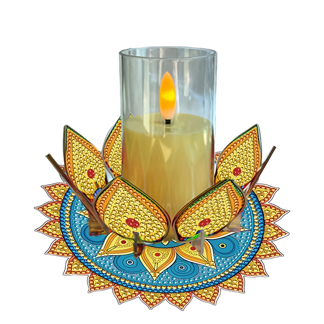 Mandala Lotus-I Acrylic DIY Diamond Painting Candle Holders Without Candles Crystal Painting Tealight Candle Stand Table Centerpiece for Adults Beginners Home Party Decor