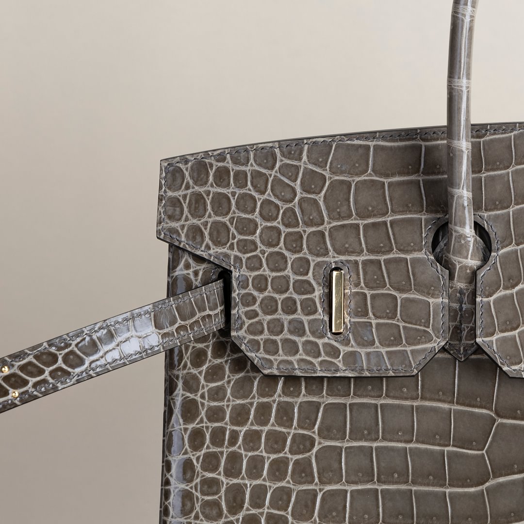 Birkin 35cm Shiny Porosus Crocodile 81 Gris tourterelle GHW