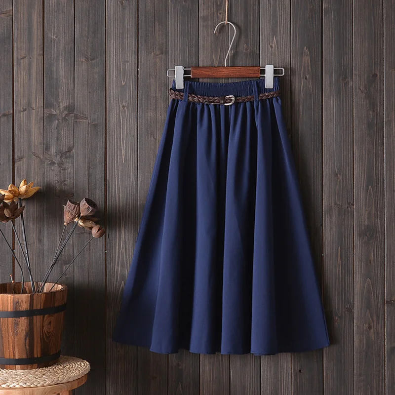 Churchf Churchf New College Wind Small Fresh Literary A Word Skirt Versatile Long Skirt Female Send Belt