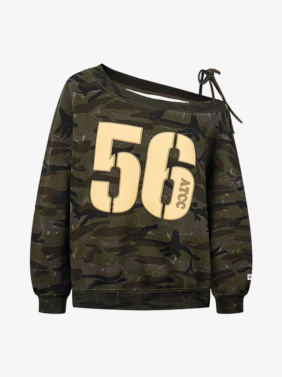 Camouflage Actchic Camo Number Asymmetric Shoulder Sweatshirt Front