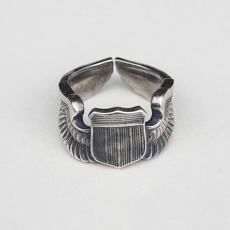 Us Military Pilot 925 Thai Silver Badge Open Ring