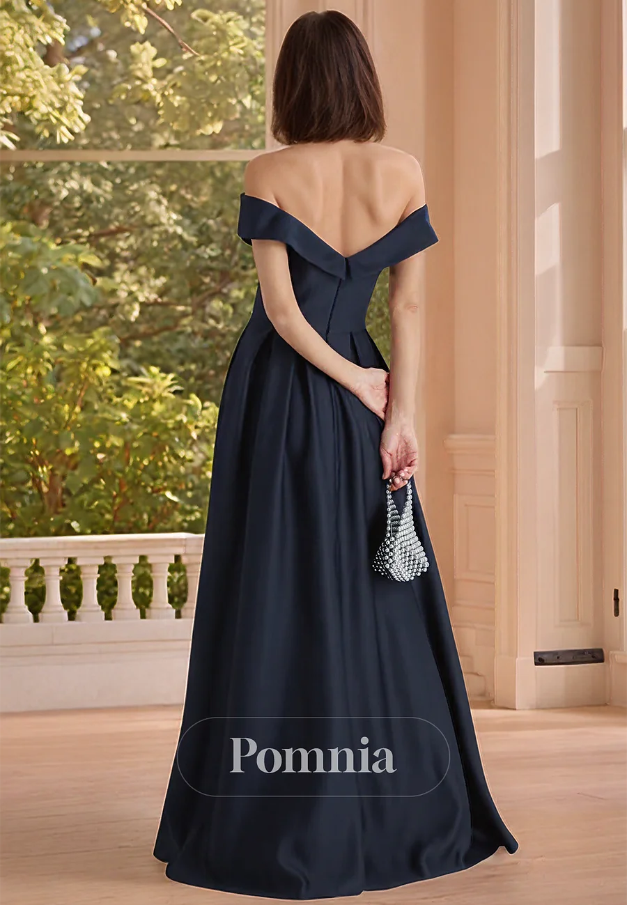 sachin and babi light blue dress Dark Navy Off-Shoulder Ruched Empire-Waist Mother of the Bride Dress