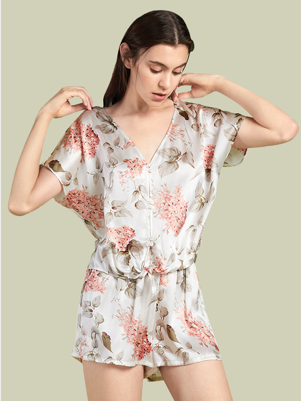 22 MOMME Pyjama court en soie confort imprimé fleuri-Soie Plus