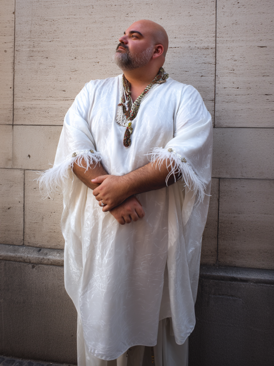Lunar Dervish V-neck Feather kaftan