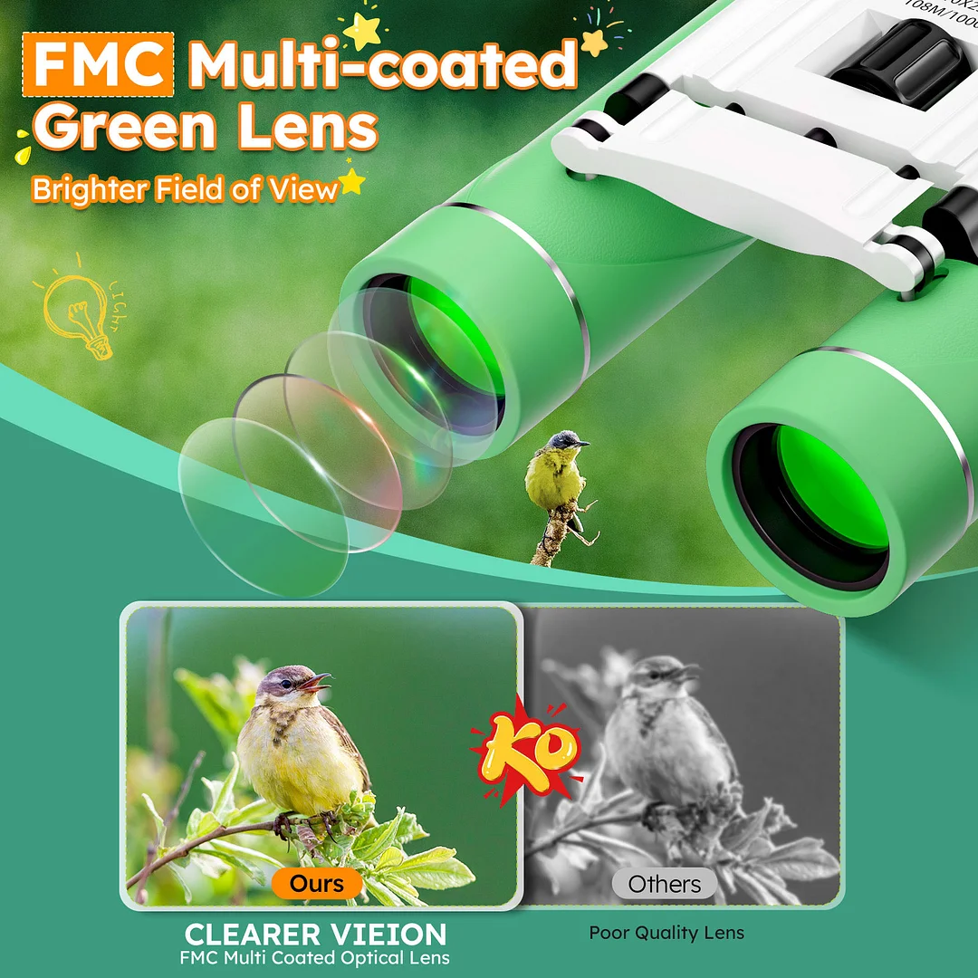 BEBANG 10x25 Compact Binoculars for Adults Kids, Waterproof Binoculars for Concerts and Bird Watching Hunting