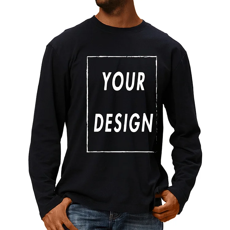 Custom Photo Logo Text Shirts Long Sleeve Personalized Top at Hiphopee