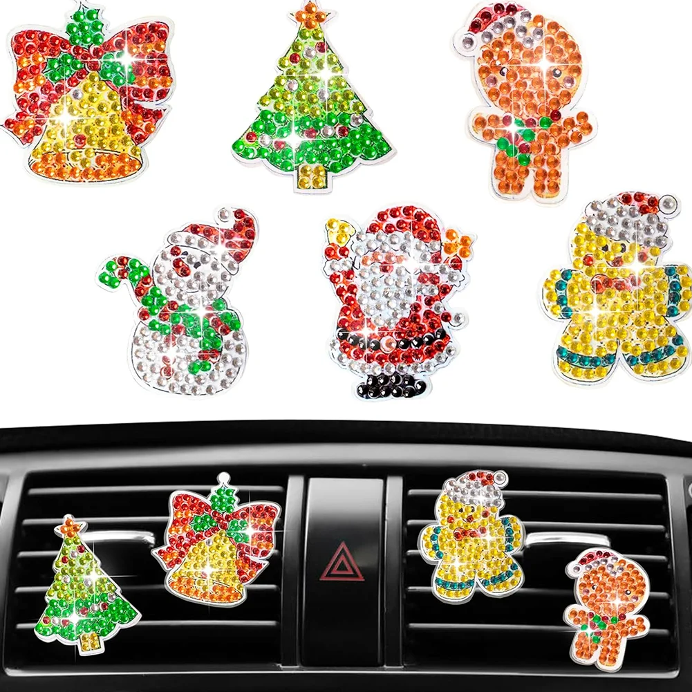 6Pcs Christmas Diamond Painting Car Air Vent Clips Car Decor for Women Girls