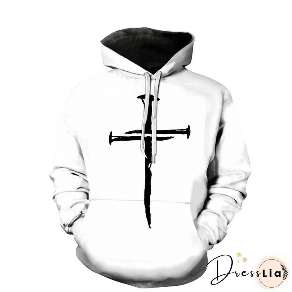 Men's Cross Printed Sports Drawstring Hoodies