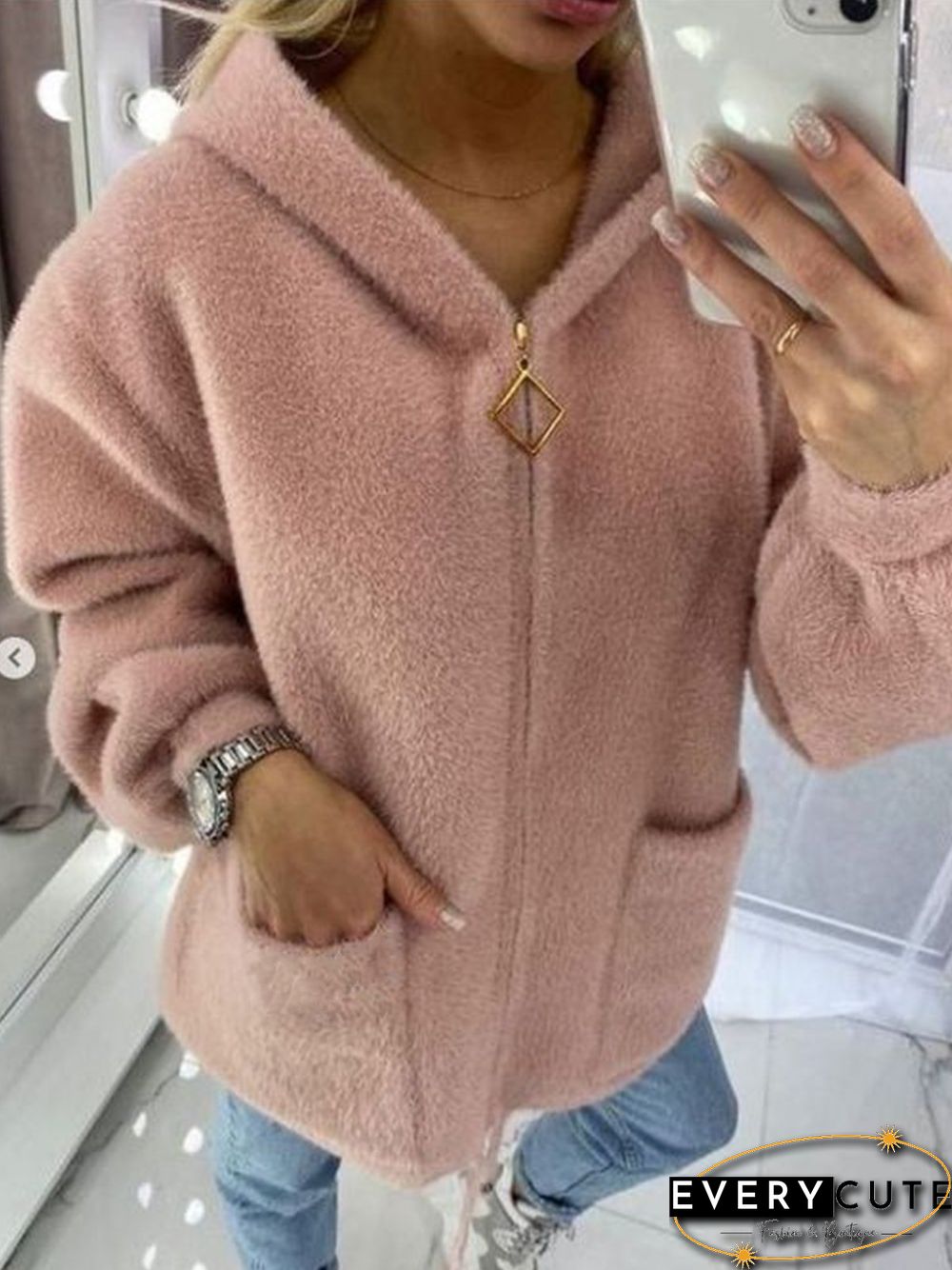 Casual Loose Plain Hoodie Long Sleeve Overcoat