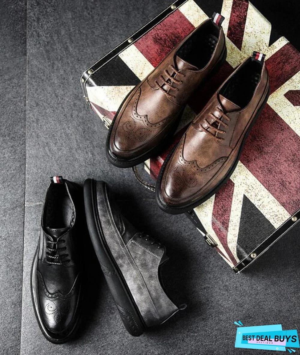 Retro Bullock Design Men Classic Business Formal Shoes Pointed Toe Leather Shoes Oxford Shoes