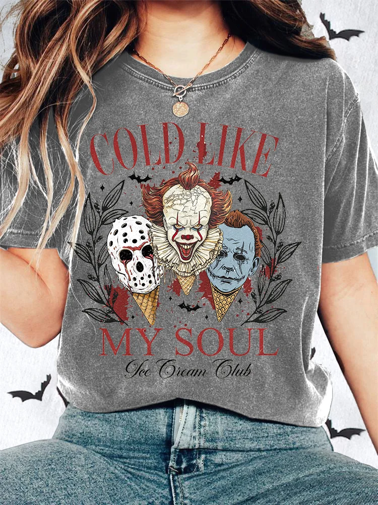 VChics Women's Cold Like My Soul Printed Linen Blend T-Shirt