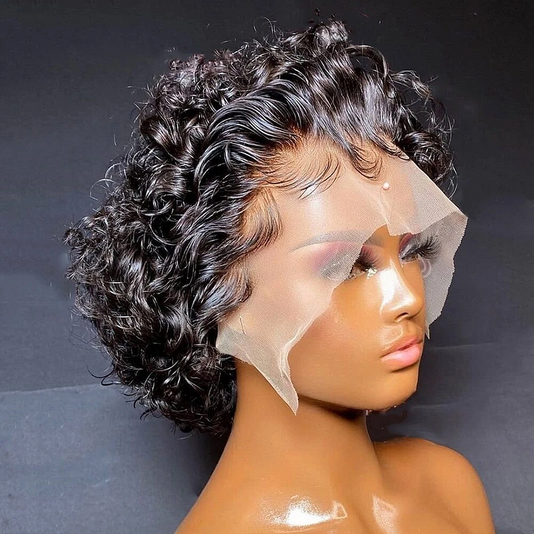 Short Curly Pixie Cut Transparent Lace Frontal Wig