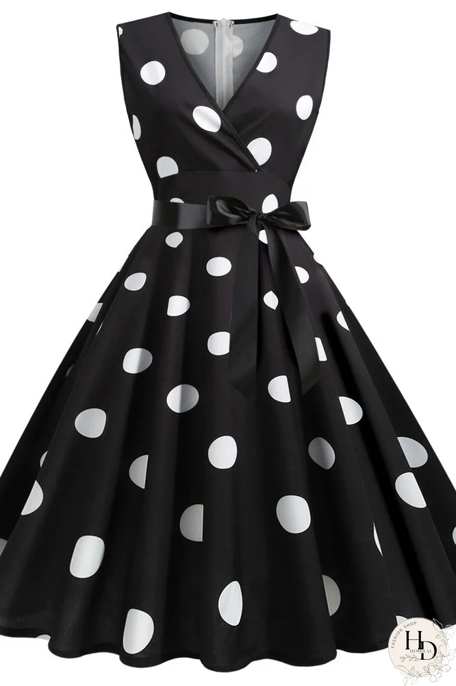 Vestidos amplios sin mangas con lunares en blanco y negro