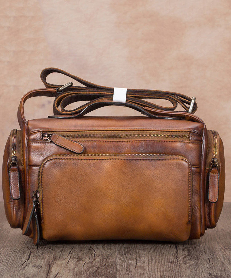 VCSHOES Brown Solid Durable Versatile Calf Leather Tote Handbag