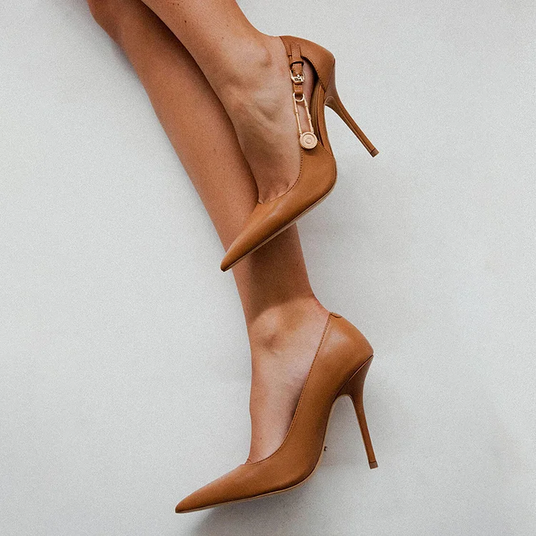 Brown Stilettos Shoes Women's Pointy Toe Heels Vintage Suede Pumps |FSJ Shoes